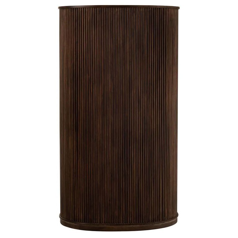 Reyi Curved Fluted Bar Cabinet - 2 Door 1 Drawer - Dark Brown - Mango Wood