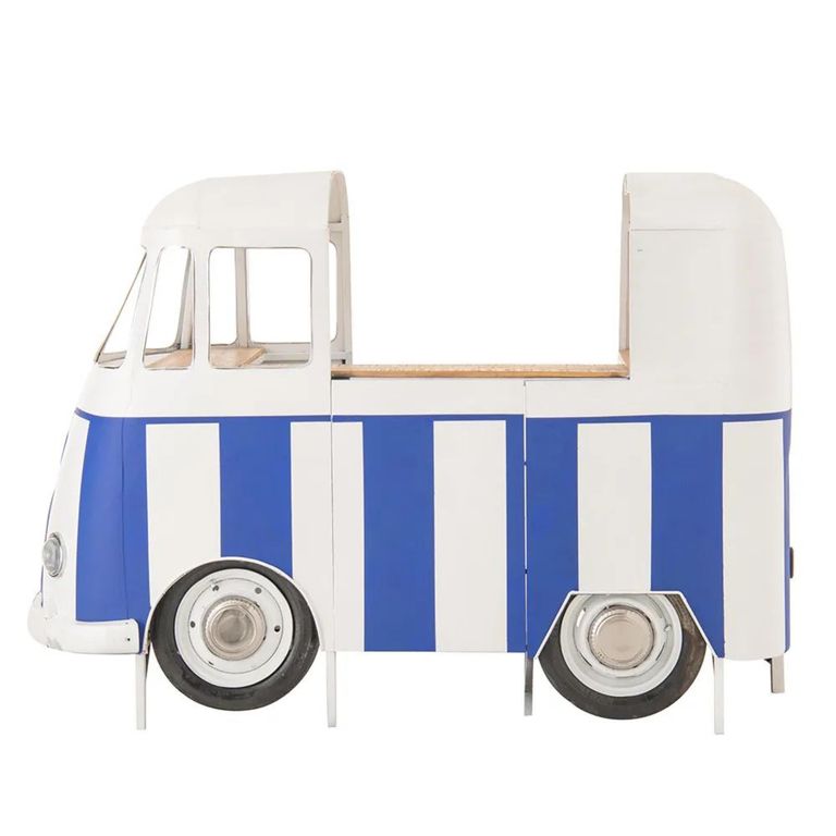 Van Bar Cabinet - 1 Drawer - Blue and White - Striped - Metal