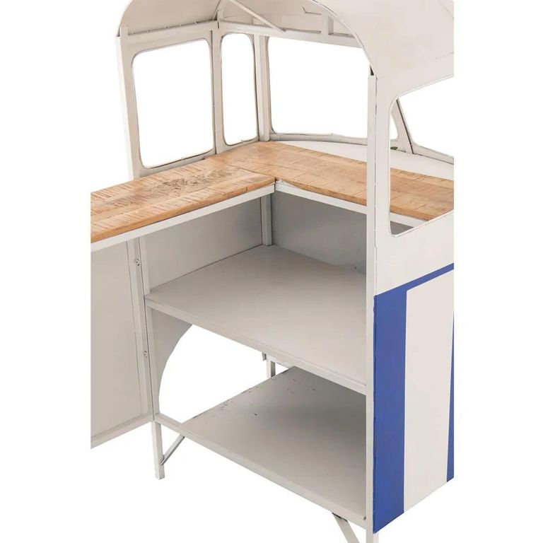 Van Bar Cabinet - 1 Drawer - Blue and White - Striped - Metal