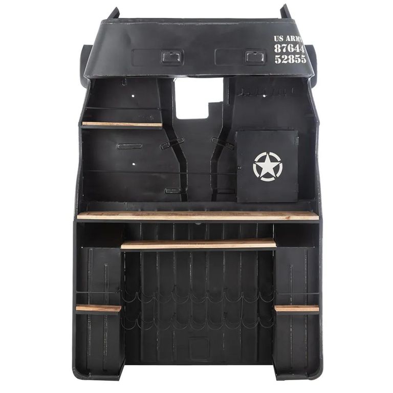 Truck Bar Cabinet - Black and Natural - Mango Wood and Metal