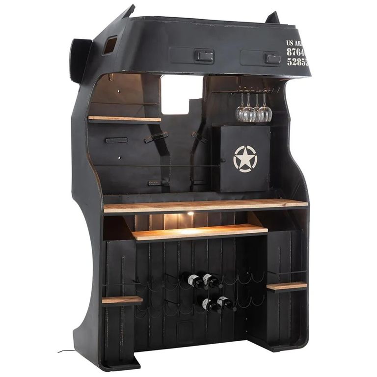 Truck Bar Cabinet - Black and Natural - Mango Wood and Metal