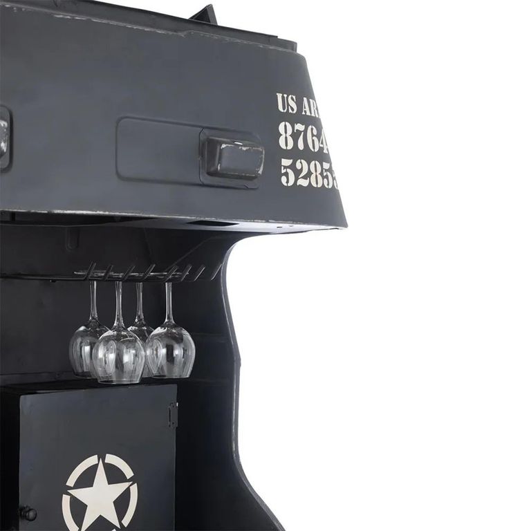 Truck Bar Cabinet - Black and Natural - Mango Wood and Metal