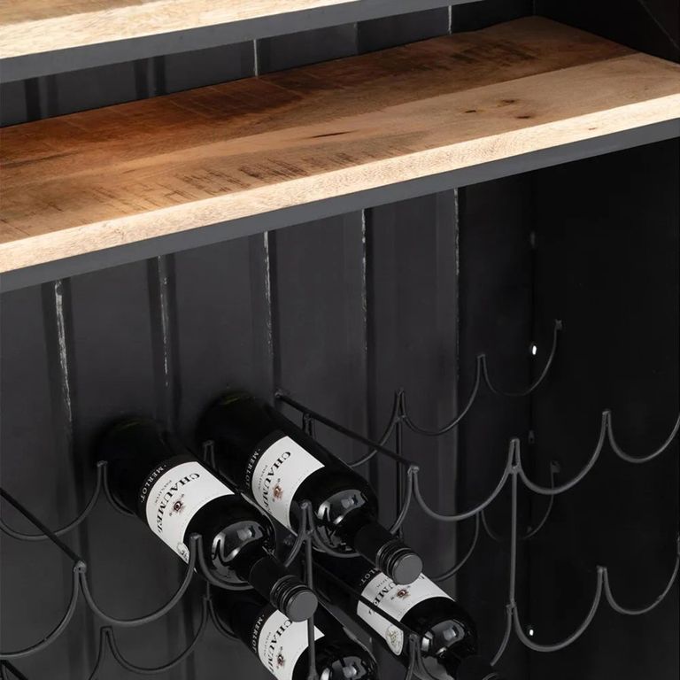 Truck Bar Cabinet - Black and Natural - Mango Wood and Metal