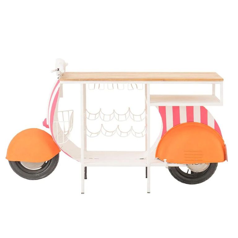 Scooter Bar Cabinet - Orange and Pink - Striped - Metal