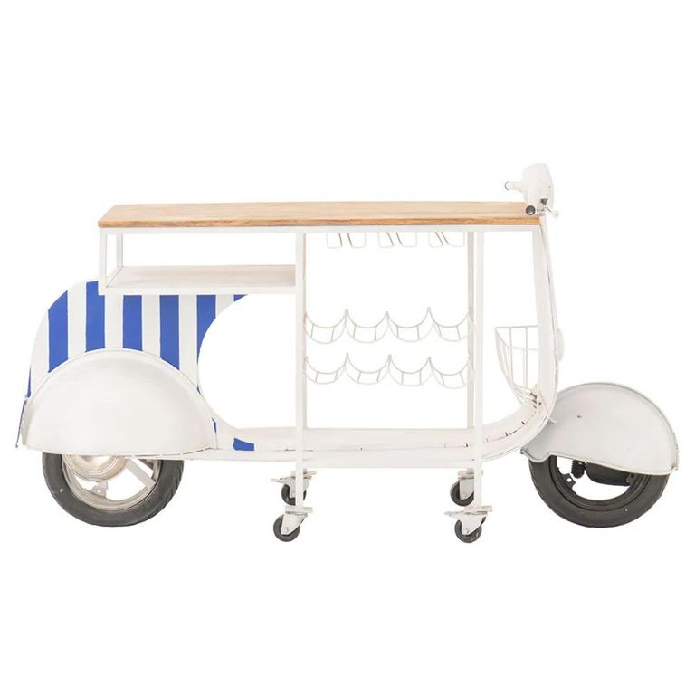 Scooter Bar Cabinet - Blue and White - Striped - Metal