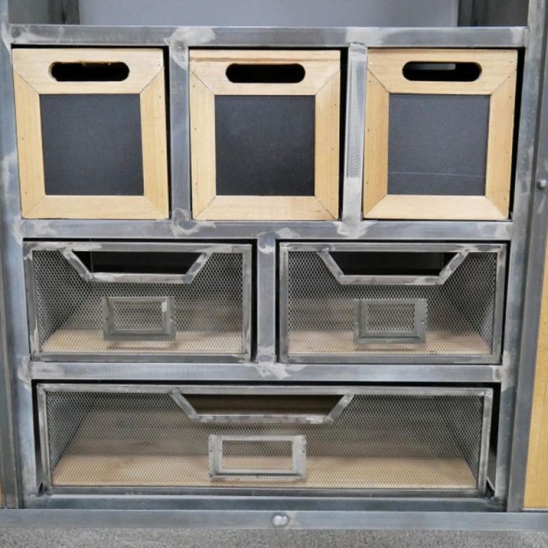 Cabinet - Fir Wood and Metal - Wide - on Wheels