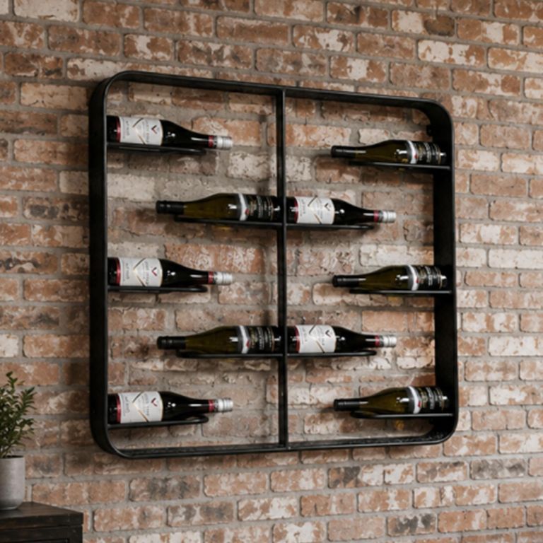 Black Metal 10 Bottle Small Wine Holder