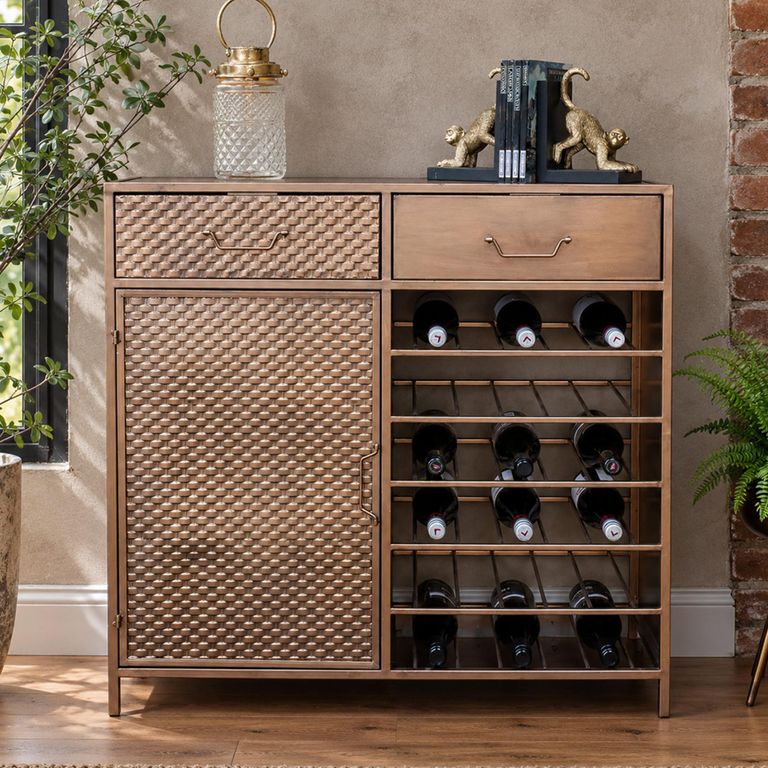 Copper Metal 1 Door 2 Drawer Bar Cabinet