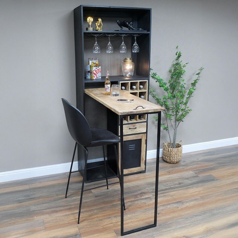 Bar Cabinet - Mango Wood and Black Metal - Large