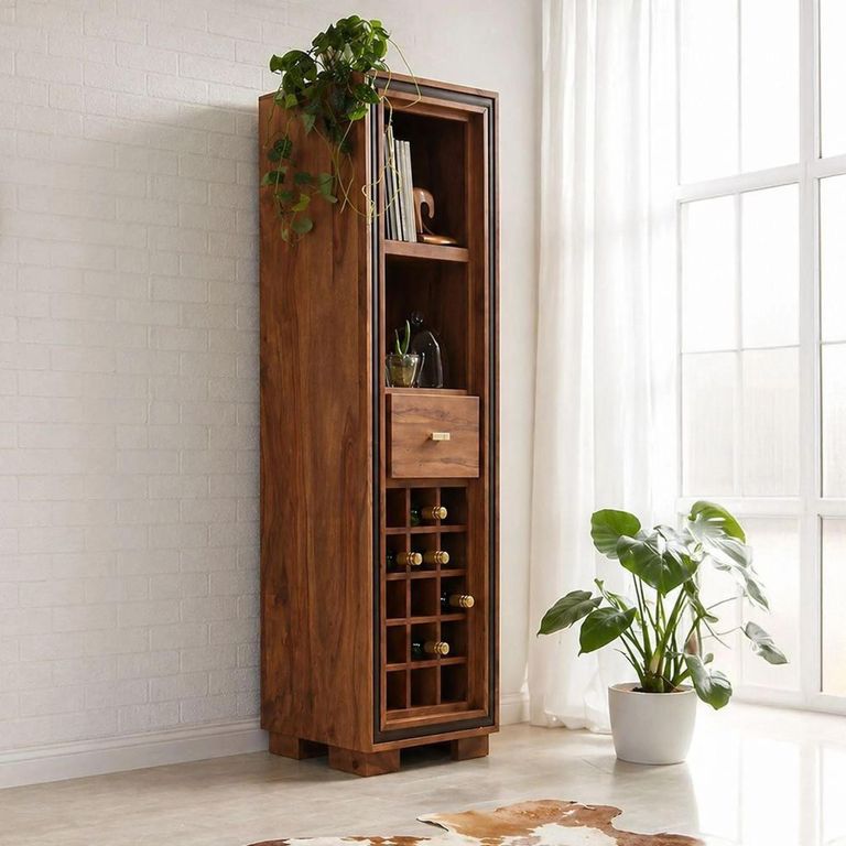 Jodhpur Solid Sheesham Wood 1 Drawer Tall Wine Rack