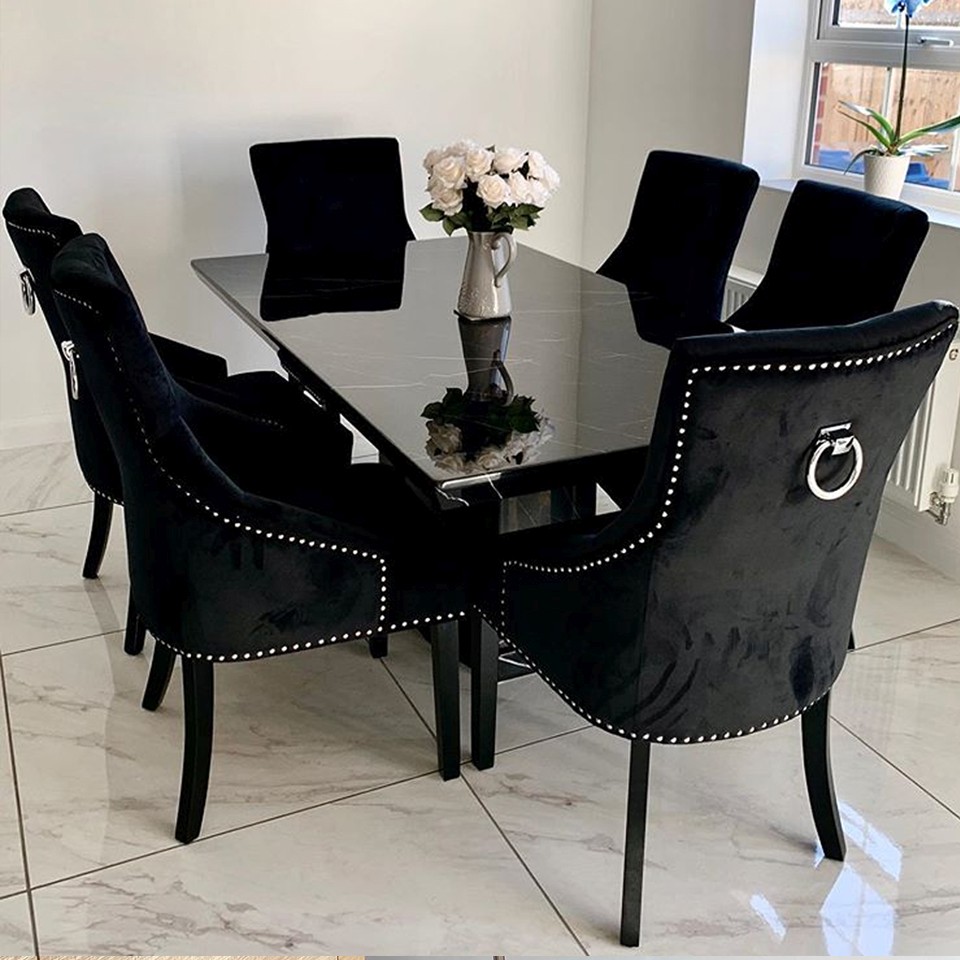 Naples Dining Table - Black Marble - Sizes Available