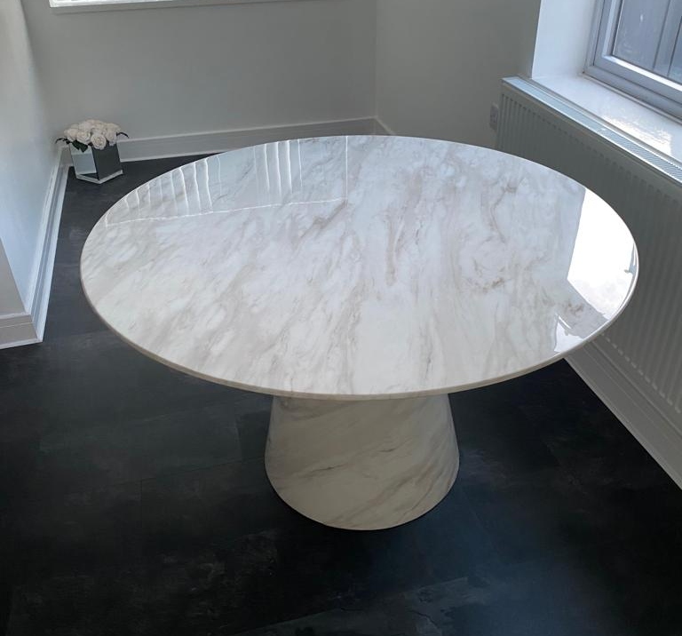Carrera Round Dining Table - 4 Seater - 130cm - White Marble