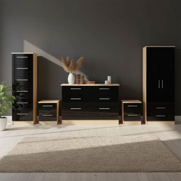 Welcome Knightsbridge High Gloss Black and Light Oak furniture collection