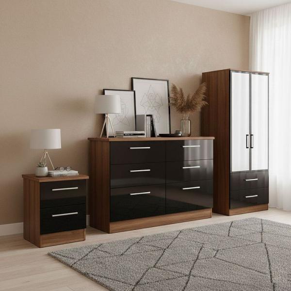 Welcome Knightsbridge High Gloss Black and Noche Walnut furniture collection