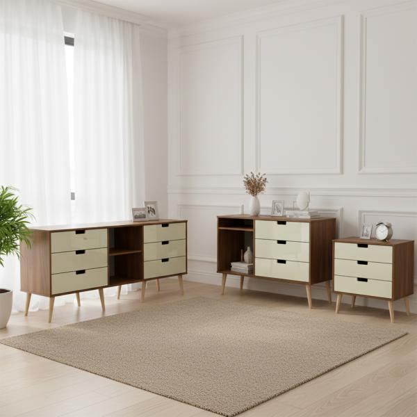 Welcome Shanghai High Gloss Cream and Noche Walnut furniture collection