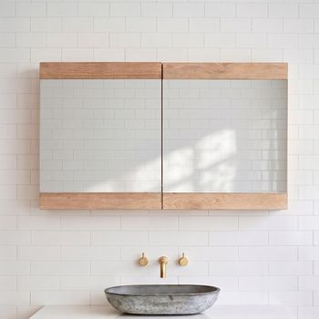 Pompei Mirrored Bathroom Natural Pine Wood Wall Mounted 2 Door Cabinet