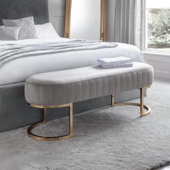 Harrogate Grey Curved Upholstered Velvet and Metal Bench
