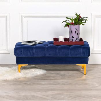 Tufted Blue Velvet Ottoman Bench
