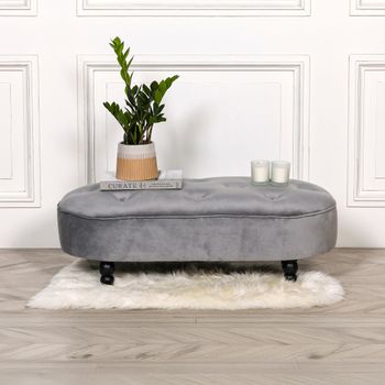 Grey Velvet Fabric Oval Bench