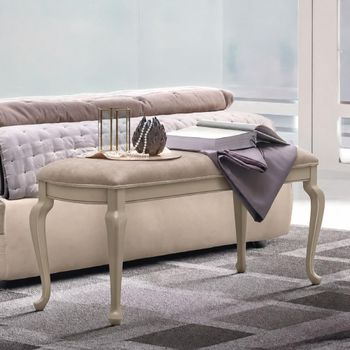 Verdi Italian Ivory Painted Padded French Style Bench