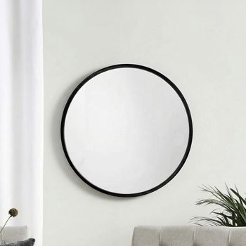 Ortega Black Metal Round Wall Mirror - 80cm x 80cm