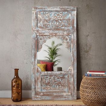 Distressed Carved Leaner Multi-Color Wooden Mirror - 85cm x 180cm