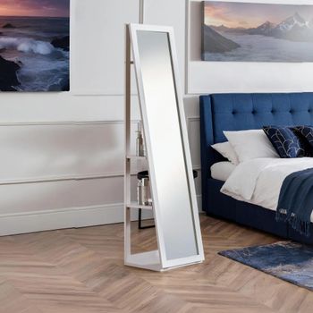 Fresco Bedroom Leaner White Mirror with Shelves