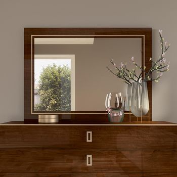Modern Eva Walnut Wall Mirror with Gold Trim - 123cm