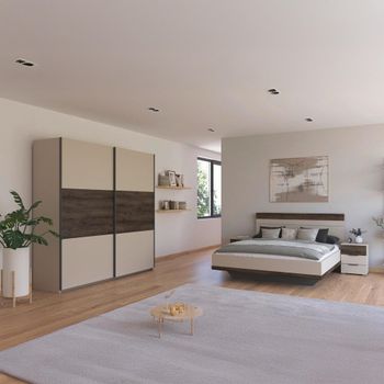 Sajo Champagne and Atlantic Dark Oak 180cm Bedroom Set with Wardrobe