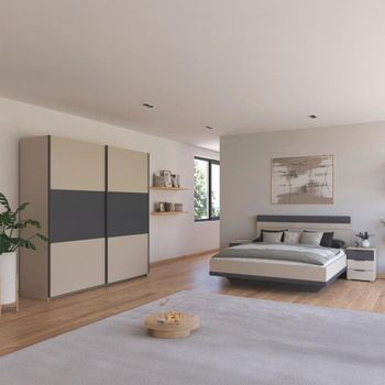 Sajo Champagne and Metallic Dark Grey 180cm Bedroom Set with Wardrobe