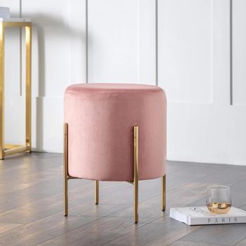 Harrogate Dusky Pink Velvet and Metal Round Upholstered Stool