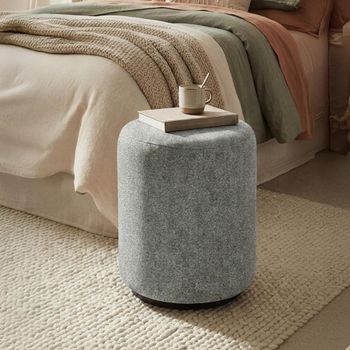 Ben Round Stool Calico Boucle Fabric Grey