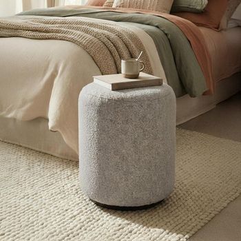Ben Round Stool Cologne Dove Boucle Fabric