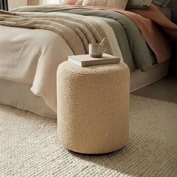 Ben Round Stool Cologne Latte Boucle Fabric