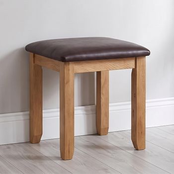Melbourne Country Rustic Oak and Brown Faux Leather Square Dressing Stool