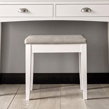 Hampstead White Stool Pebble Grey Fabric