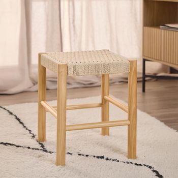Alvin Square Stool Weaved Off White Pine, Paper Plaits