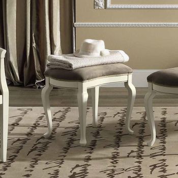 Nostalgia Italian Bianco Antico Leather Padded Dressing Stool