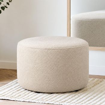 Clearance - Ethnicraft Barrow Round Off White Fabric Pouf - FSS14513