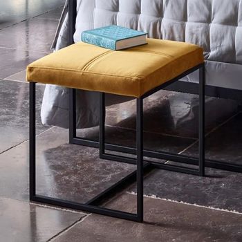Clearance - Federico Mustard Velvet Upholstered Small Stool with Black Metal Frame - FSS12618