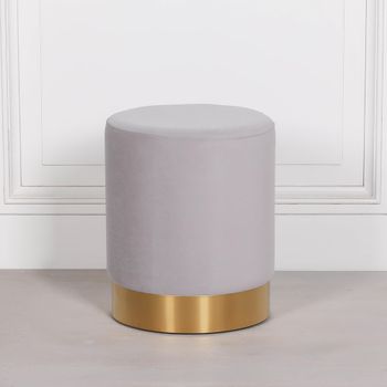 Grey Velvet Round Stool