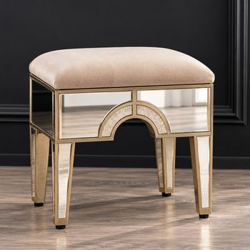 Knightsbridge Stool Mirrored with Gold Trim