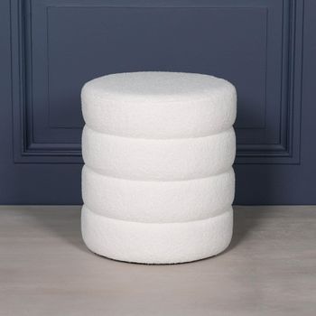 Beehive White Boucle Fabric Round Stool