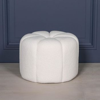 Petal White Boucle Fabric Round Stool
