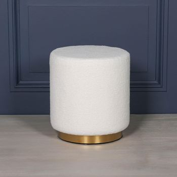 White Boucle Fabric Round Stool