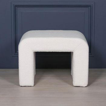 Upholstered White Boucle Arch Stool
