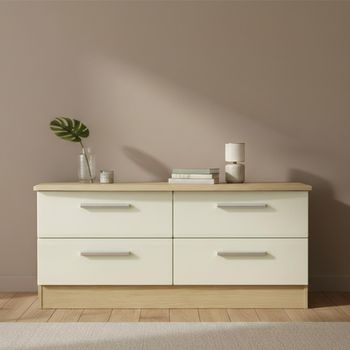 Knightsbridge Cream Gloss and Light Oak Bed Box