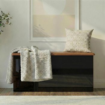 Knightsbridge Black Gloss and Walnut Blanket Box