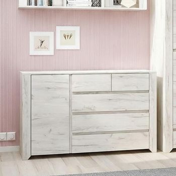 Angel Storage 1 Door 5 Drawer Cabinet White Craft Oak