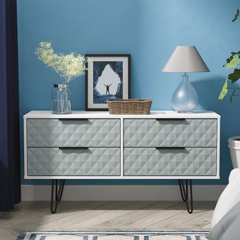 Harlequin Duck and White Matt 4 Drawer with Hairpin Legs Bed Box